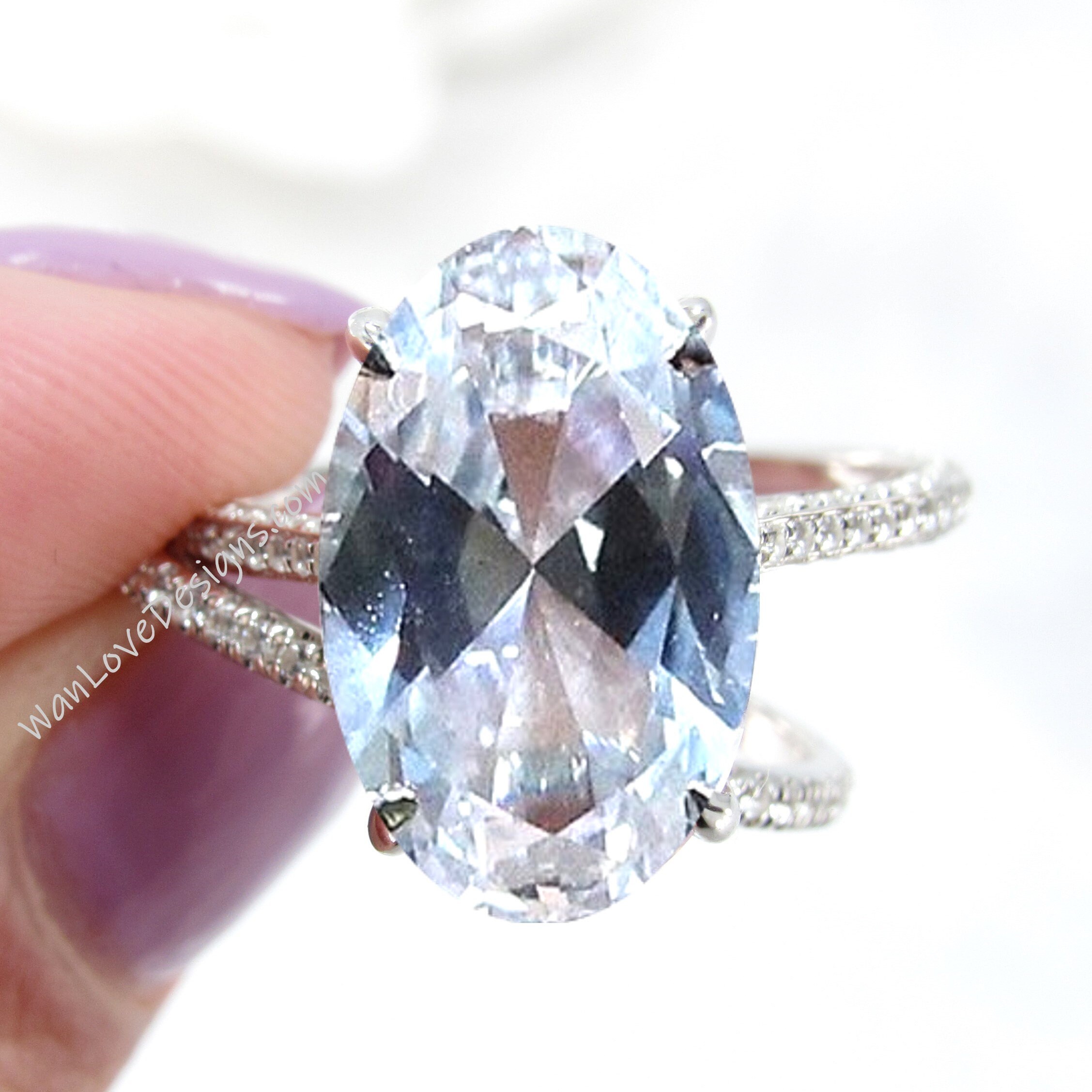 White Sapphire Diamond Engagement Ring Set Full Eternity | Etsy