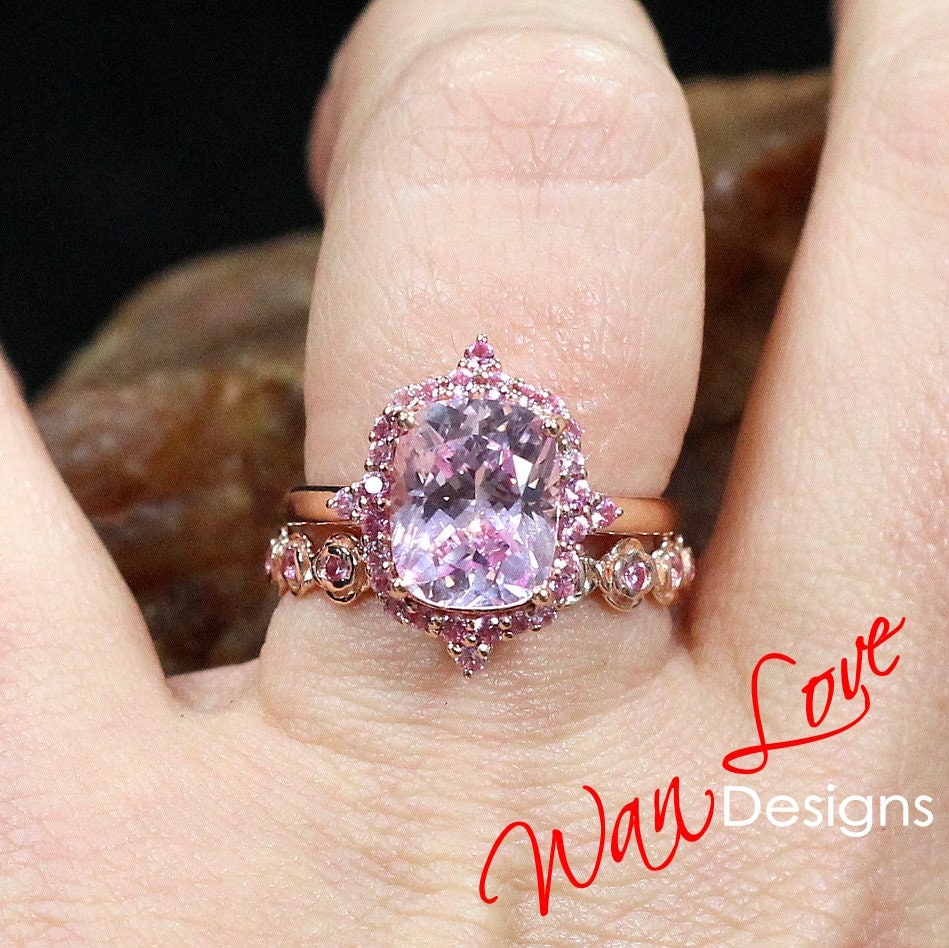 Light Pink Sapphire engagement ring vintage Lotus flower two row ring  Diamond twisted ring unique floral Bridal Promise Anniversary ring