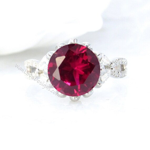 Ruby Ring-Lotus Flower Engagement Ring-Marquise Gems-Split | Etsy