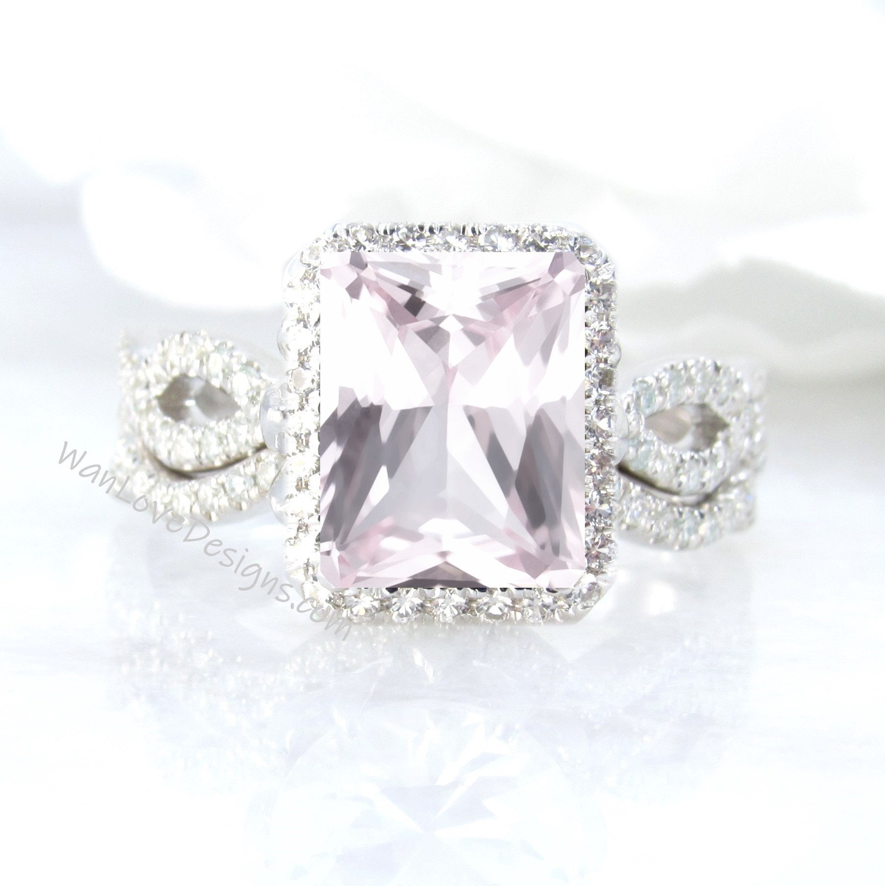 halo Bridal Set 18k Gold Diamond Pink Sapphire Ring 9x7mm