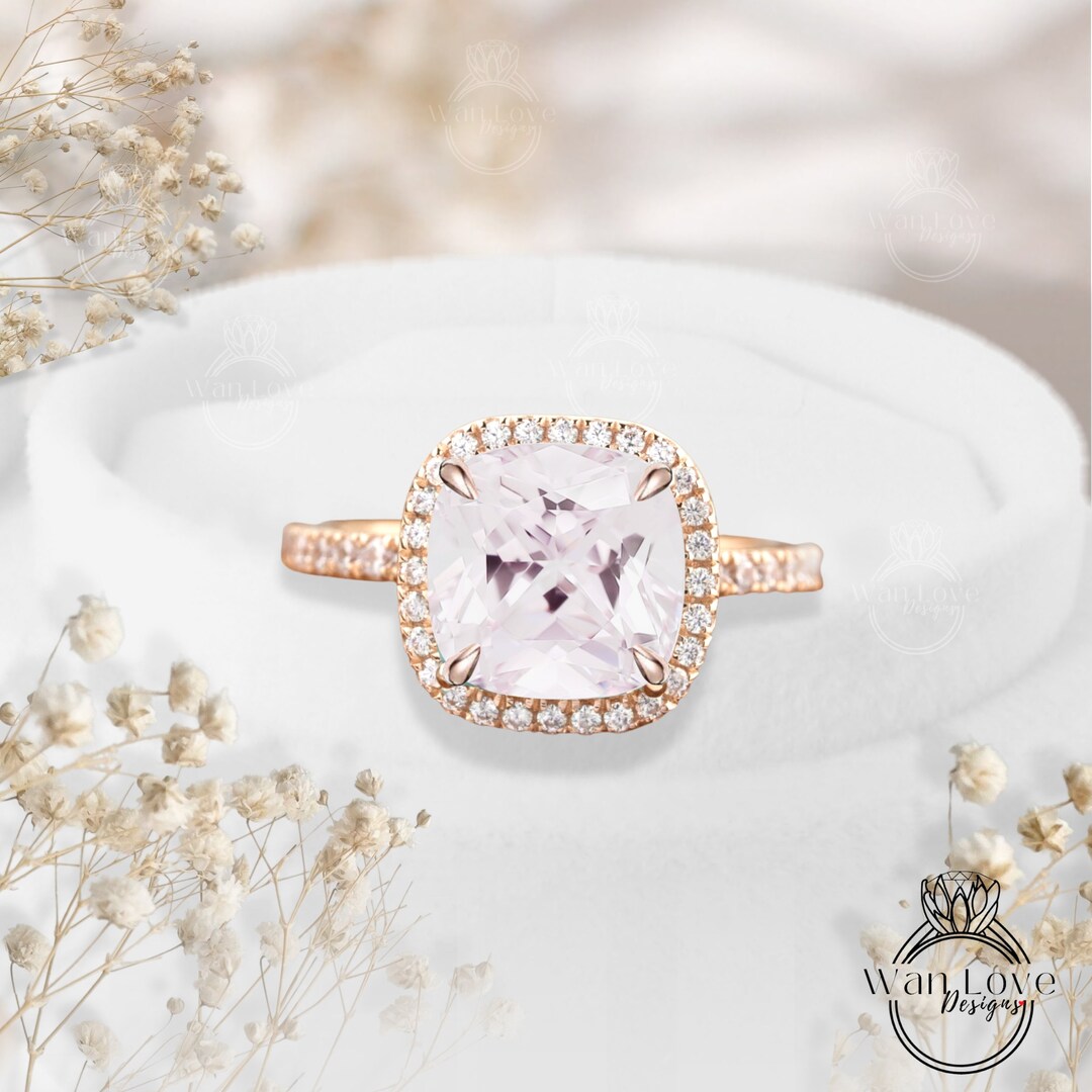 Cushion Cut Light Pink Sapphire Engagement Ring Vintage Art Etsy
