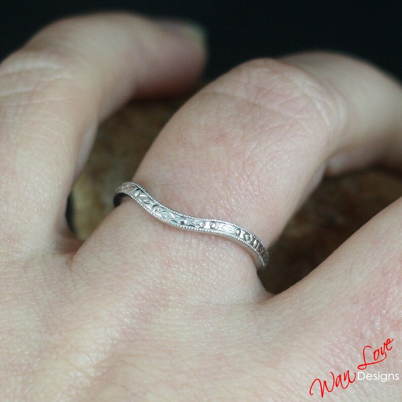 Engraved Ring Antique Filigree Milgrain Contoured Wedding Band 14k 18k White Yellow Rose Gold-Platinum-Custom-Engagement-Anniversary-Pinky