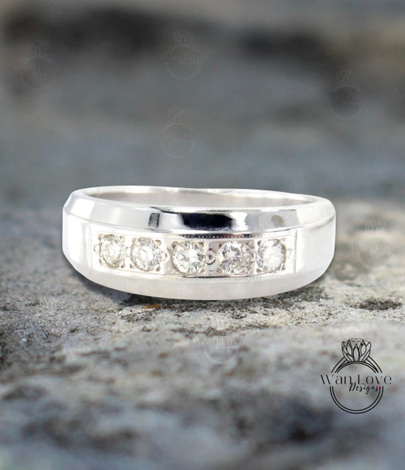 Diamond Wedding Band Mens Womens Unisex Ring .80ct 5 Diamonds Gem Stone Round 14k White Gold Engagement Anniversary Gift ready to Ship Etsy Australia