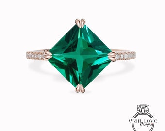 Kite set Princess Ring Emerald Princess Diamond Ring Geometric Engagement Ring Claw prongs Engagement Ring Kite Moissanite Gemstone Ring