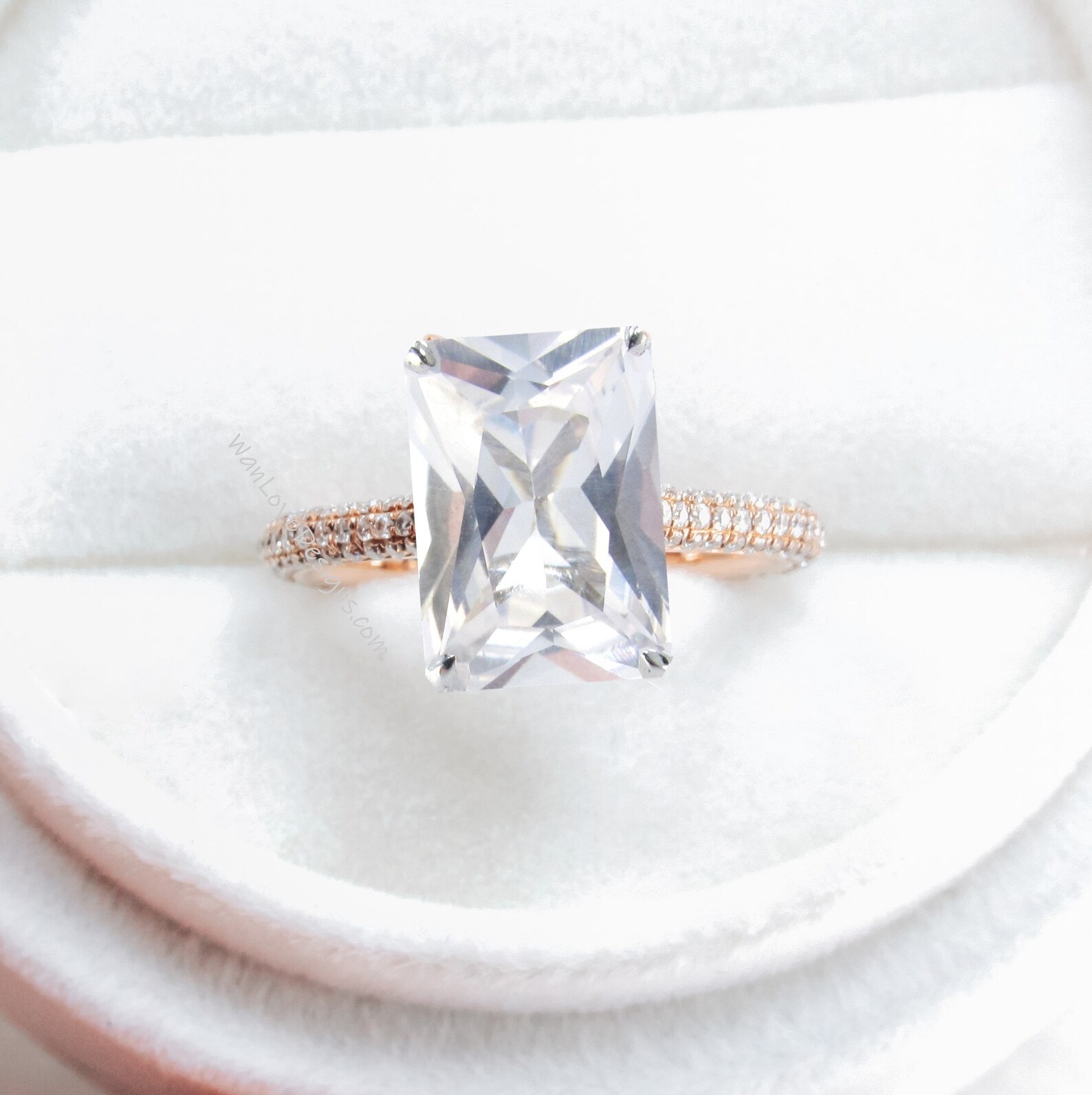 White Sapphire Diamond Engagement Ring Radiant Emerald Cut - Etsy