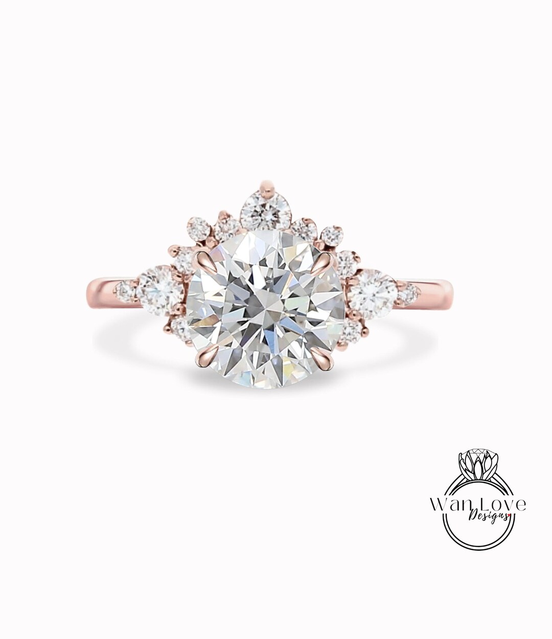 Lab Diamond Engagement Ring Unique Round Cut Vintage Half Halo Cluster