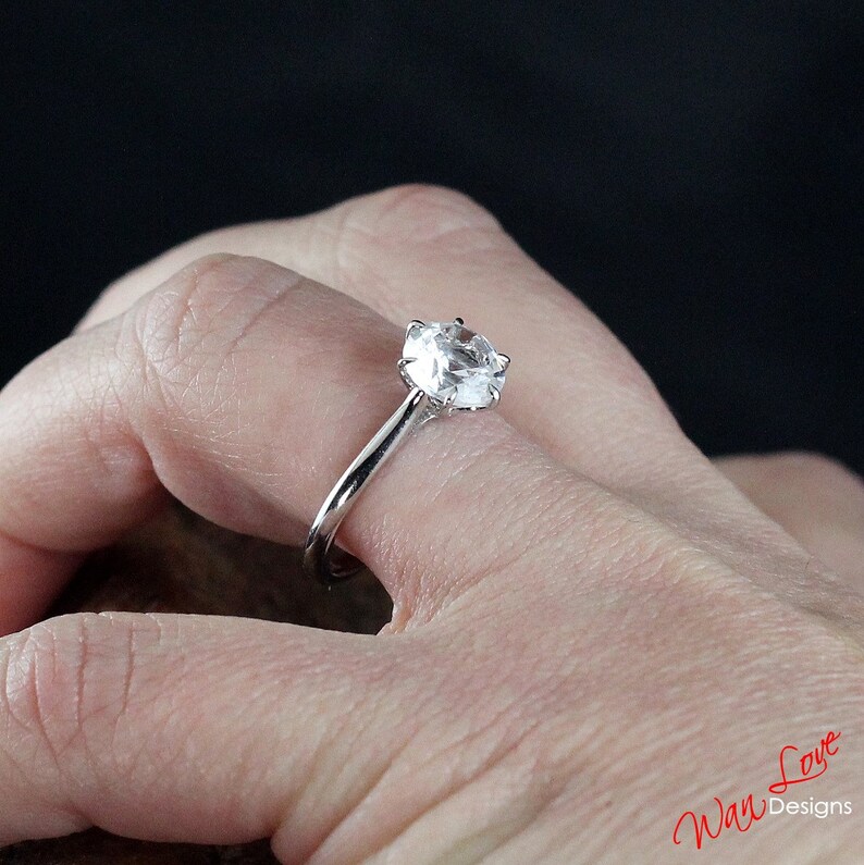 Round 6 Prong White Sapphire Solitaire Engagement Ring Cathedral 2ct-8mm-14k 18k White Yellow Rose Gold-Platinum-Custom-Wedding-Tapered