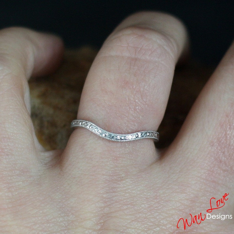 Engraved Ring Antique Filigree Milgrain Contoured Wedding Band 14k 18k White Yellow Rose Gold-Platinum-Custom-Engagement-Anniversary-Pinky