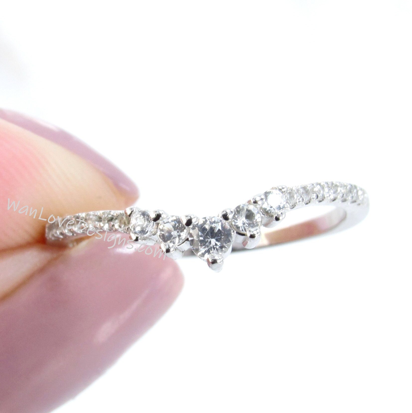 Curved Half Eternity Tiara Wedding Band 14k Rose White