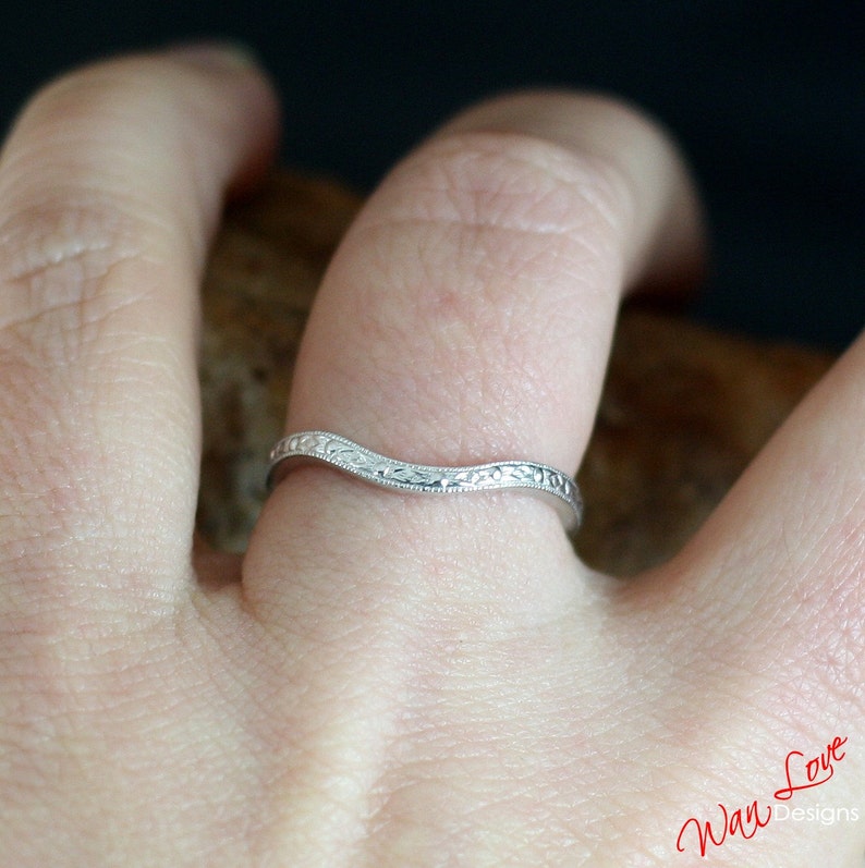Engraved Ring Antique Filigree Milgrain Contoured Wedding Band 14k 18k White Yellow Rose Gold-Platinum-Custom-Engagement-Anniversary-Pinky