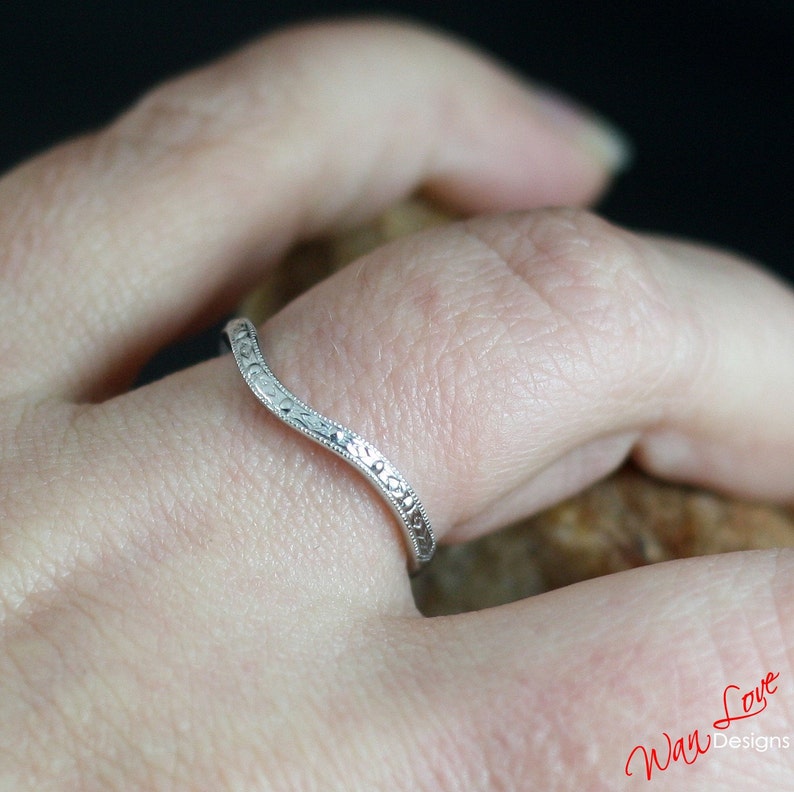 Engraved Ring Antique Filigree Milgrain Contoured Wedding Band 14k 18k White Yellow Rose Gold-Platinum-Custom-Engagement-Anniversary-Pinky