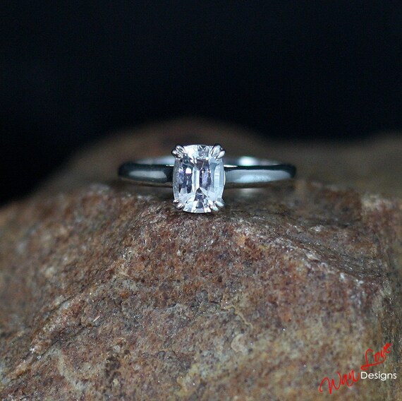White Sapphire Elongated Cushion Cut Solitaire Engagement Ring Etsy