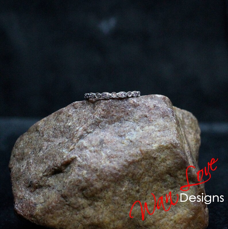 Platinum,Custom,Anniversary Pink Sapphire Milgrain Leaf Circle Bezel FULL Eternity Wedding Band 14k 18k White Yellow Rose Gold Stack Ring