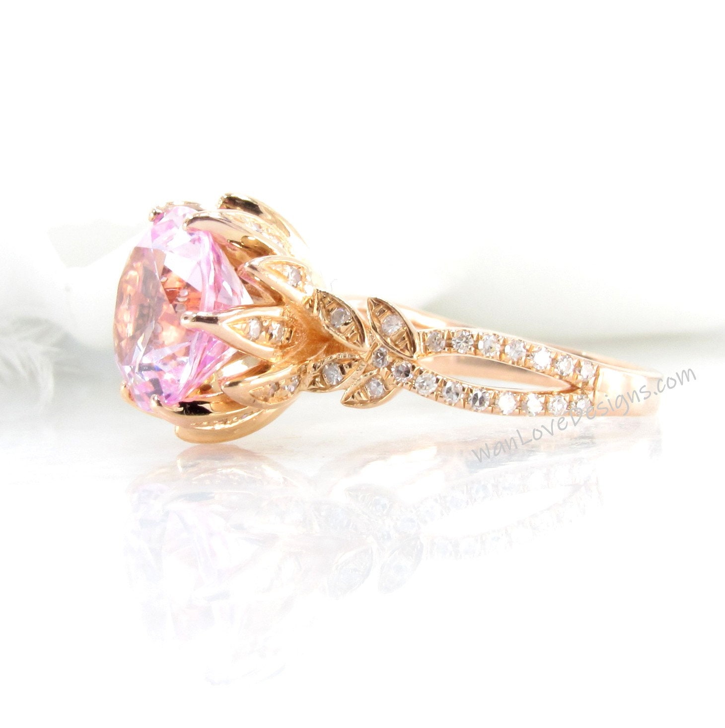 Modern Vintage 14K Rose Gold 2.5 Carat Light Pink Sapphire Wedding