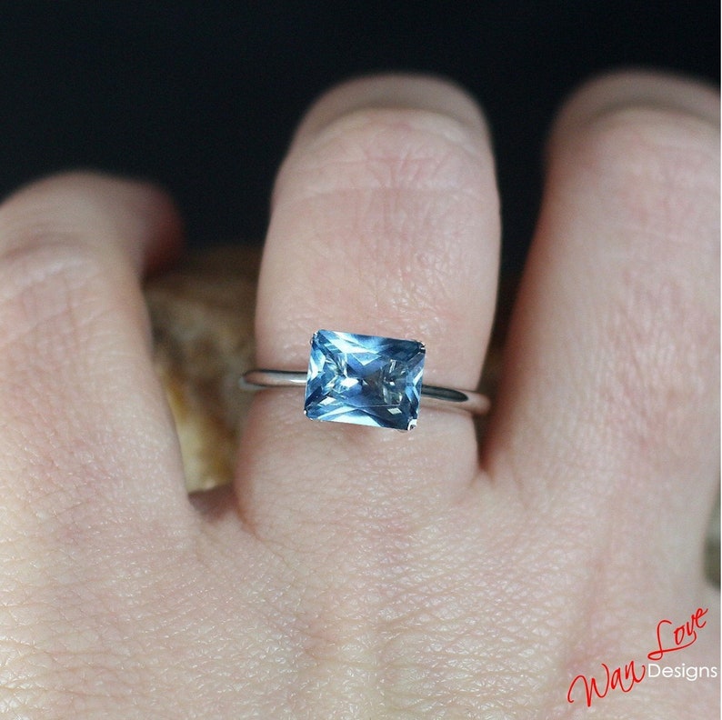 Aquamarine Spinel East West Engagement Ring,Solitaire,2ct,8x6mm,14k 18k White Yellow Rose Gold,Platinum,Custom,Weddin,Anniversary