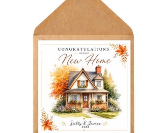 Biglietto di auguri personalizzato per la nuova casa con acquerello autunnale / Regalo di congratulazioni per l'inaugurazione della casa