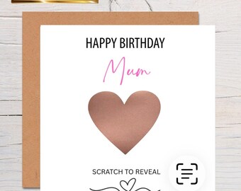 Tarjeta de cumpleaños personalizada para rascar: corazón de oro rosa con mensaje sorpresa