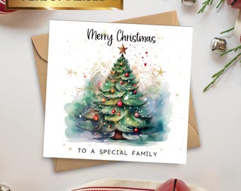 Personalised Christmas Card: Watercolor Tree for Family