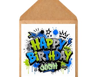 Personalised Graffiti Birthday Card | Custom Name Street Art Any Age (150mm x 150mm)