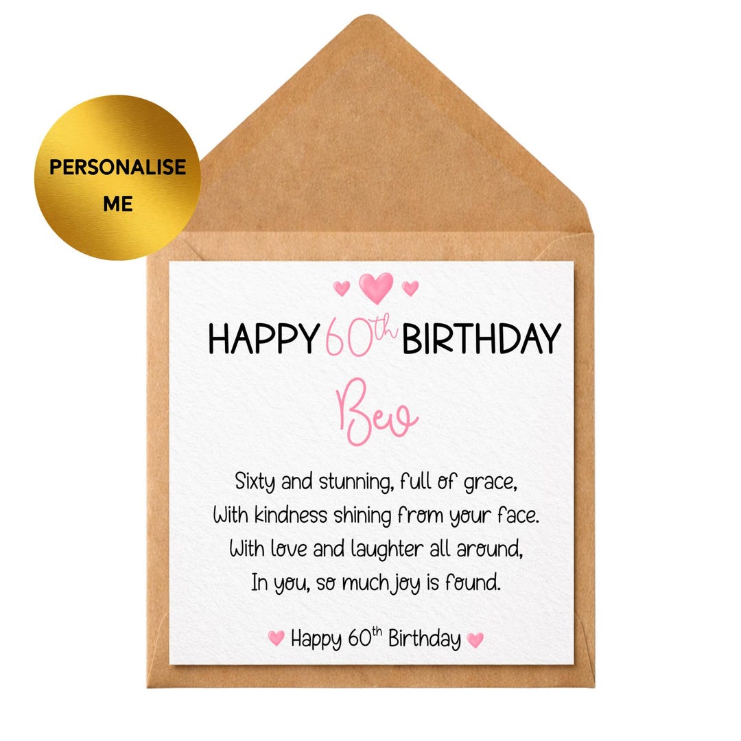 Personalised 60th Birthday Card for Her | Custom Name, Mum, Nan, Sister ...