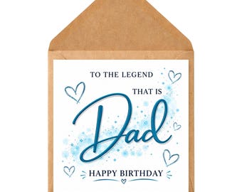 Tarjeta de cumpleaños para papá, una leyenda / Diseño moderno de estrellas azules y corazones