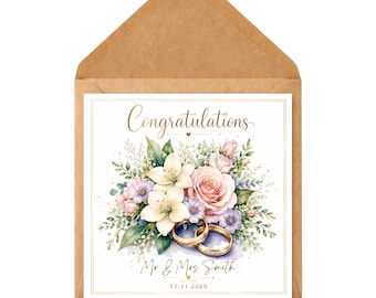 Personalised Floral Wedding Congratulations Card, Custom Mr and Mrs Keepsake