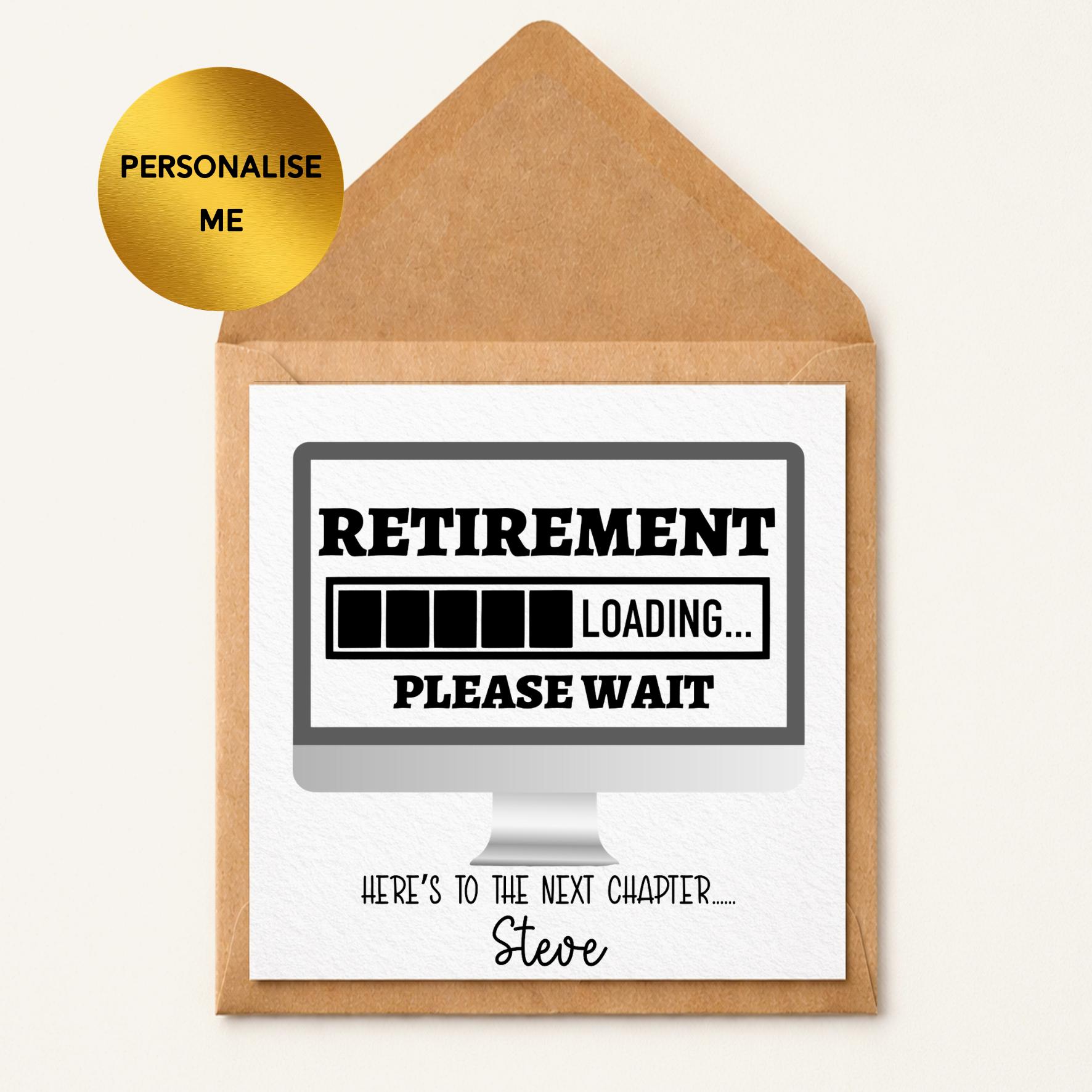 Personalised Retirement Card, Funny Loading Computer Screen Design ...