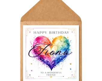 Personalised Vibrant Heart Birthday Card – Custom Name, Optional Message