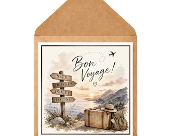 Personalised Bon Voyage Card, Travel Goodbye, Adventure Awaits, Leaving Gift, Gap Year