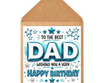 Personalised Dad Birthday Card – Bold Fun Design, Blank Inside, Kraft Envelope