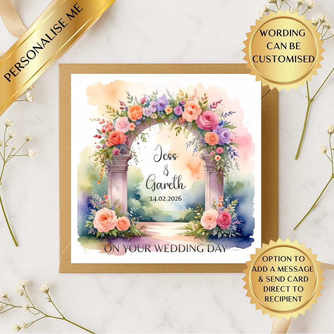 Personalised Wedding Card – Floral Arch, Custom Names & Date - Etsy
