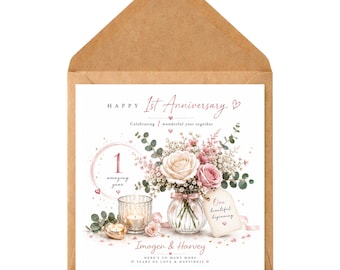 Personalised 1st Anniversary Card for Couple | Custom Names, One Year Together