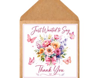 Floral Butterfly Thank You Card | Pink Bow Appreciation Greeting Card