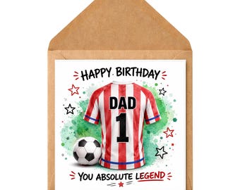 Tarjeta de cumpleaños personalizada para papá futbolista: tarjeta de felicitación con nombre y edad personalizados