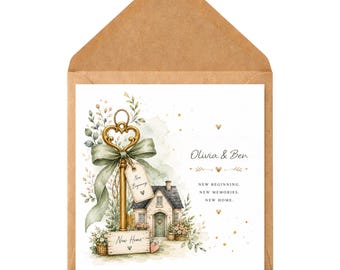 Tarjeta personalizada para nuevo hogar, tarjeta de felicitación por nueva casa, tarjeta de inauguración de casa para parejas, recuerdo de casa de campo en acuarela, tarjeta para la primera vivienda