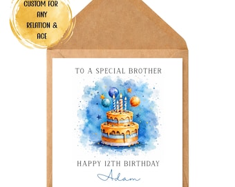 Personalised Birthday Card | Custom Name, Age, Relation | Boys Birthday Cake Design