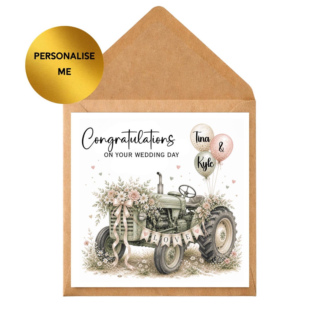 Personalised Tractor Wedding Card | Rustic Country Congratulations ...