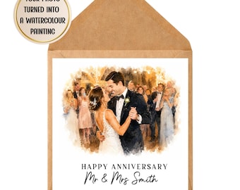 Cartão de aniversário personalizado em aquarela | Lembrança personalizada para o casal