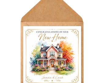 Biglietto di auguri personalizzato per la nuova casa / Congratulazioni per la casa autunnale con acquerello