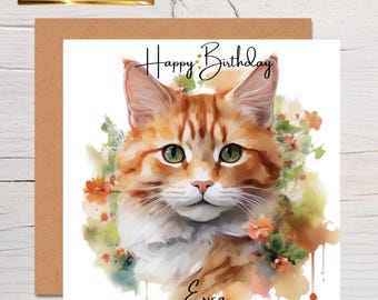 Personalised Ginger Cat Birthday Card – Handmade Keepsake
