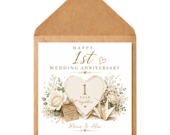Personalised 1st Wedding Anniversary Card | Custom Names Paper Anniversary Gift