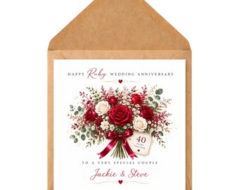 Personalisierte Karte zum 40. Hochzeitstag (Rubinhochzeit), Karte zum 40. Jahrestag der Ehe