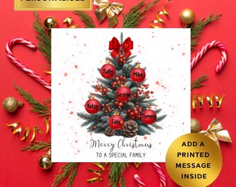 Personalised Family Christmas Tree Bauble Card – Any Names