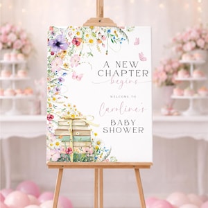 A New Chapter Baby Shower Welcome Sign, Storybook Baby Shower Sign, Book Theme Baby Shower Decor, Editable Template