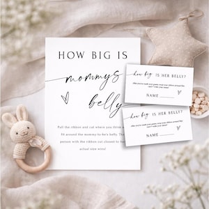 How Big Is Mommy’s Belly Game Sign and Card, Editable Printable Baby Shower Activity