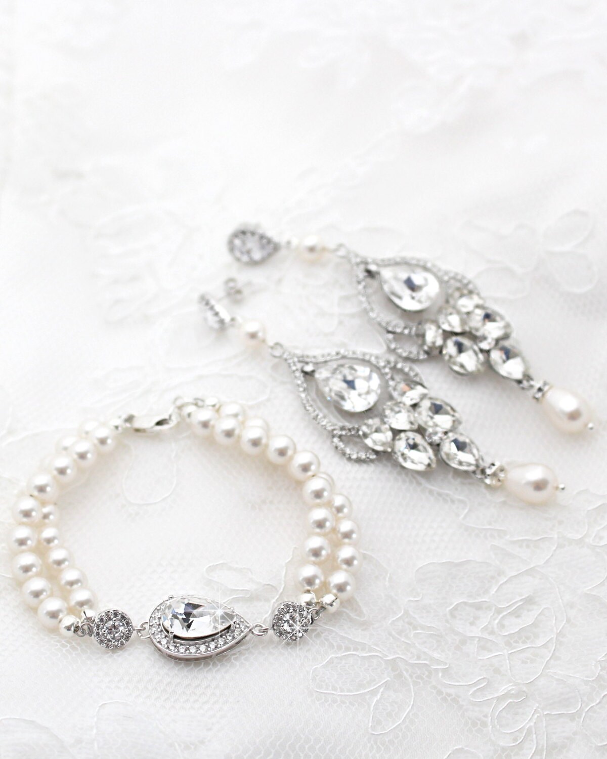 Pearl Bridal Earrings and Bracelet Set Statement Earrings and Etsy