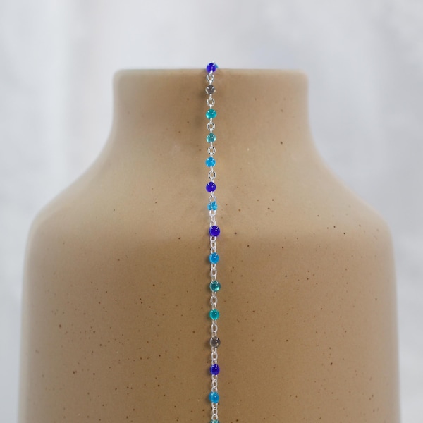 The Seaglass Chain -  Sterling Silver Translucent Enamel Blues Beaded Cable Chain