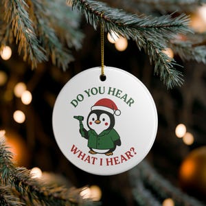 Do You Hear What I Hear Penguin Ornament or Gift Tag, Audiology Theme Ceramic Christmas Ornament, Gift for AuD, ENT, Hearing Specialist