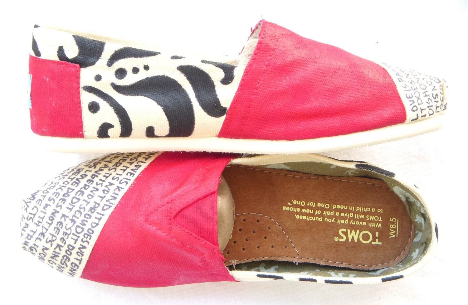 The Courtney Red and Cream Custom TOMS - Etsy