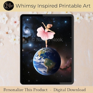 Ballerina on Top of the World Art Print – Dance Earth Wall Decor, Ballet Lover Gift